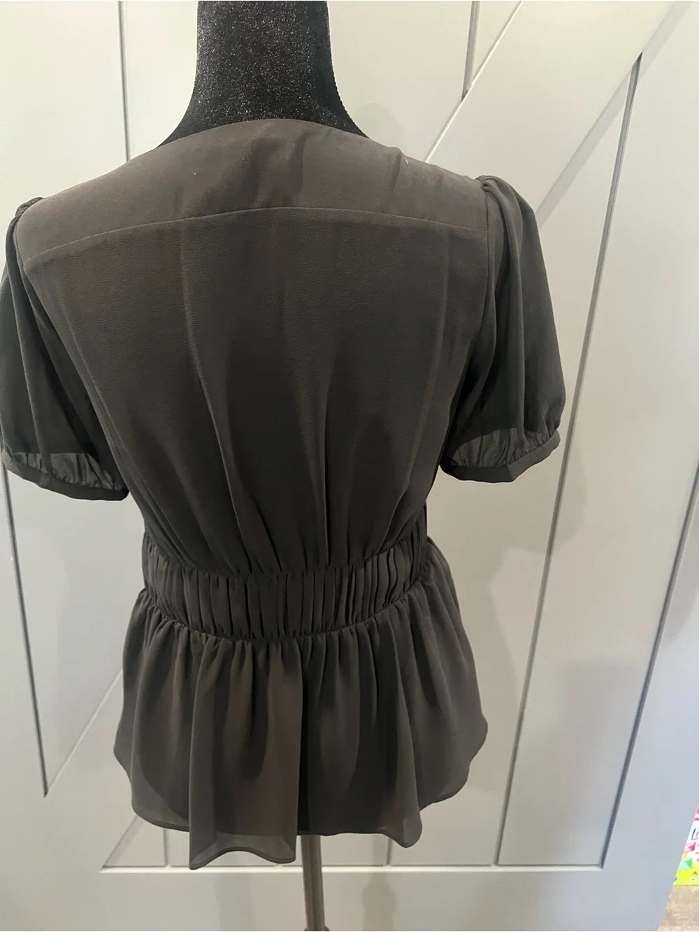 Michael Kors Charcoal V-Neck Peplum Blouse